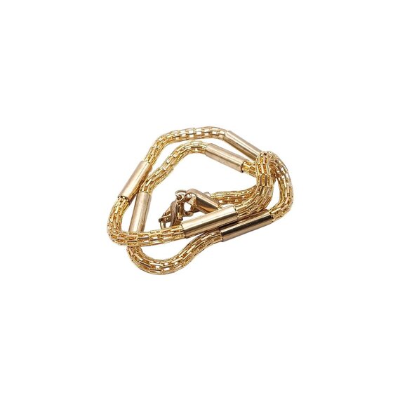 Vintage Gold Tone Mesh Chain Necklace with Cylinder Tube Accents - Picture 2 of 3